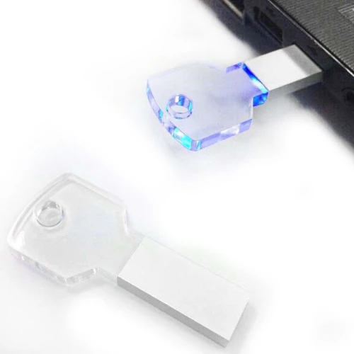 Clé usb en forme de clé 16 go en verre cristal Clé USB transparente en forme de clé. 16 Go